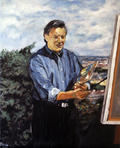 Karel Gott zvečnený pri maľovaní.