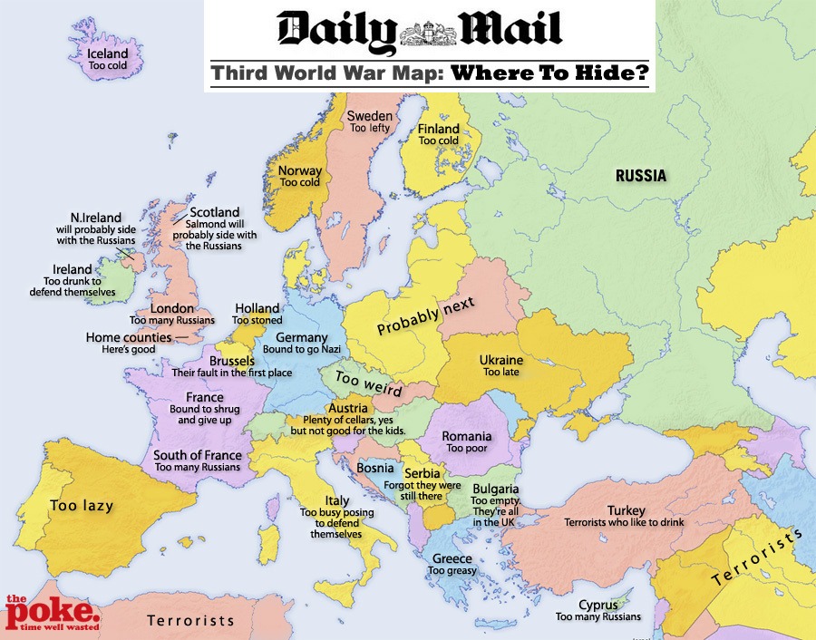 Europa Staty A Hlavne Mesta Mapa Európy ako zlý vtip? Radí Britom kam utekať, keď bude vojna