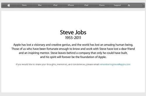 Rozlúčka so Stevom Jobsom na stránke apple.com