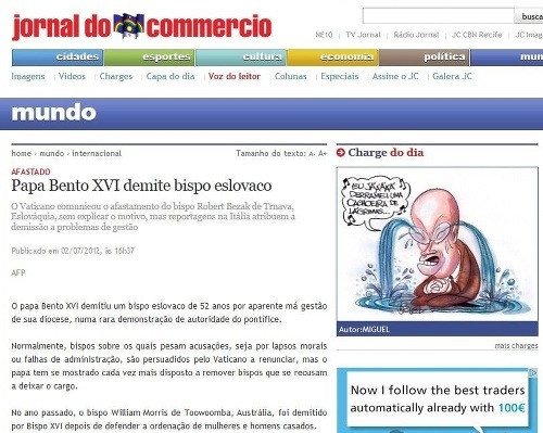 Brazília - jconline.ne10.uol.com.br: Pápež Benedikt XVI odvolal slovenského arcibiskupa.