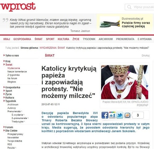 Poľsko - wprost.pl: Katolíci kritizujú pápeža a sľubujú protesty: Nemôžeme mlčať.