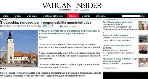 Vatikán - vaticaninsider.lastampa.it: Slovák, odvolaný pre administratívnu nezodpovednosť.