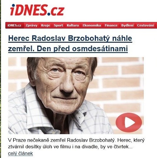 Idnes.cz: Brzobohatý stváril desiatky úloh vo filme i na divadelných doskách.