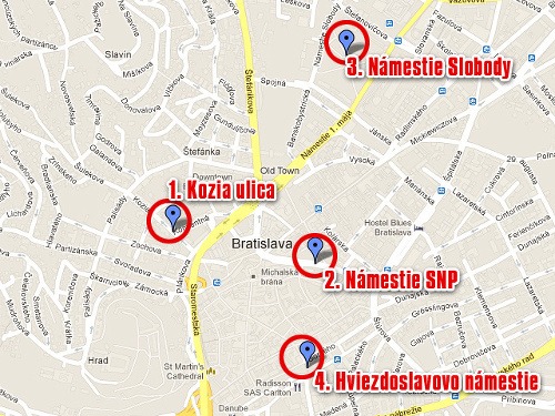 Mapa demonštrácií plánovaných v