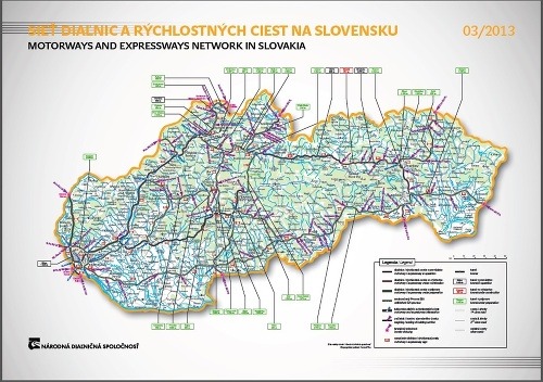 Mapa cestnej siete v roku 2013
