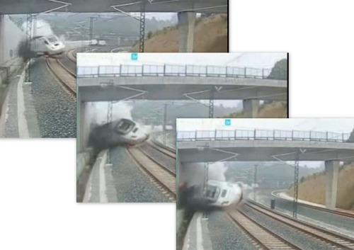 Koláž. Havária vlaku v