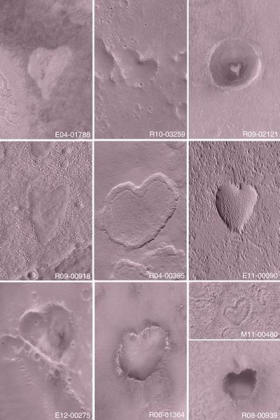 Existujú však aj oveľa staršie kúsky, ako napríklad tieto srdcia na povrchu Marsu.
