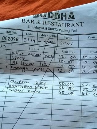 Účet z reštaurácie