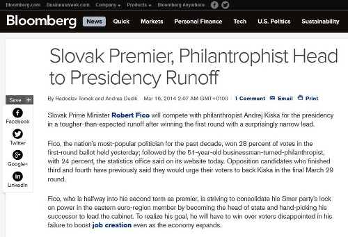 Bloomberg - Slovenský premiér a filantrop do druhého kola