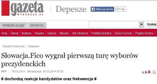 Gazeta Wyborcza - Fico vyhral v prvom kole