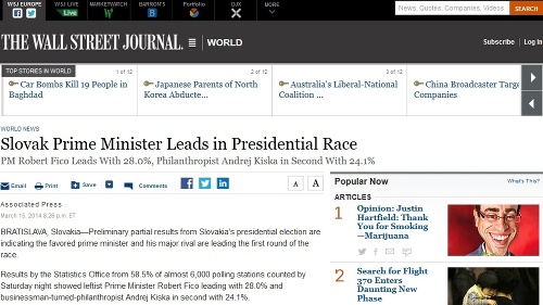 Wall Street Journal - Slovenský premiér vedie v prezidentských voľbách