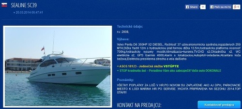 Slotova jachta na predaj: