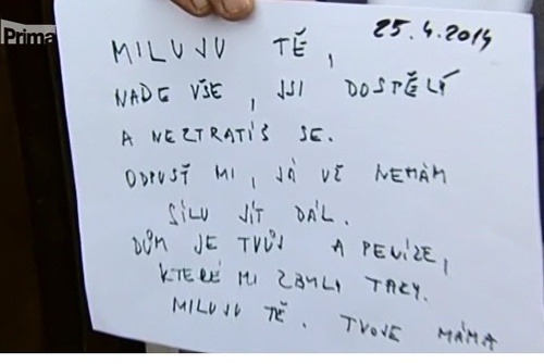 List, ktorý nechala Iveta Bartošová synovi Arturovi.