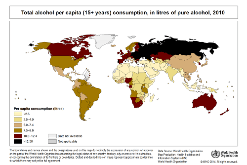 Čím tmavšia farba, tým viac stúpa alkoholová spotreba