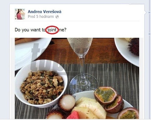 Andrea Verešová sa usiluje svojim priaznivcom na sociálnej sieti dokázať, že ovláda aj anglický jazyk. Pri tejto otázke si však vyrobila trapas. 