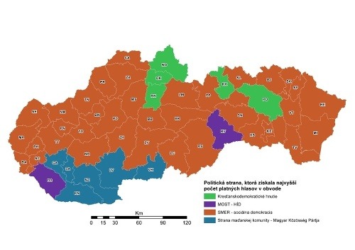 Výsledky volieb podľa obcí: