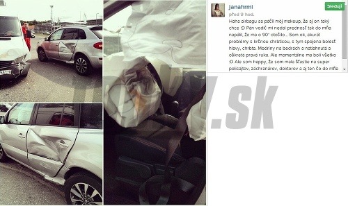 Jana Hrmová o nepríjemnej udalosti napísala na sociálnej sieti Instagram, kde pripojila aj fotky z miesta nehody. 