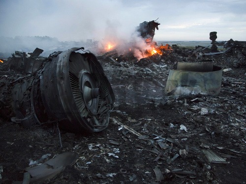 Trosky zostreleného letu MH17.
