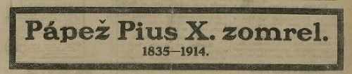 Pápež Pius X. zomrel