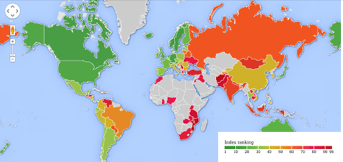 Tmavé zafarbenie sa týka krajín s najhoršou životnou úrovňou seniorov