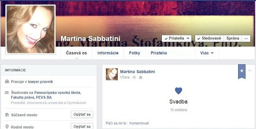 Martina Štofaníková si na Facebooku zmenila priezvisko a pridala oznam o sobáši. 