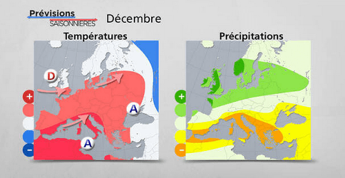 Teploty a zrážky nad Európou v decembri
