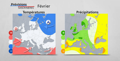 Teploty a zrážky nad Európou vo februári