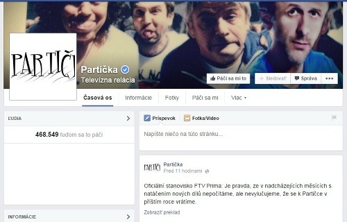 Na facebookovej stránke Partičky sa objavilo oficiálne vyjadrenie televízie Prima k natáčaniu Partičky. Zaujímavosťou je, že Daniel Dangl ešte definitívne stanovisko z televízie nemá. 