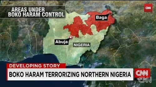 Územie ovládane teroristami z Boko Haram