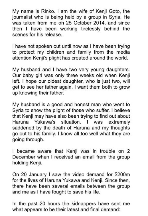 Vyhlásenie Kendžiho manželky