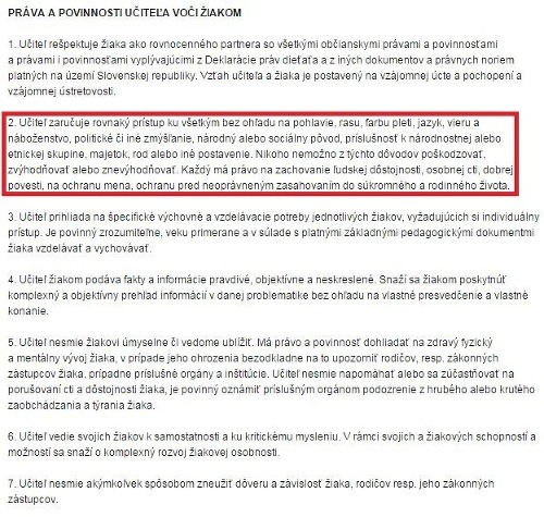 Úryvok z pripravovaného etického kódexu učiteľov.