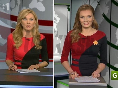 Moderátorky RTVS Jeanette Štefánková a Oľga Hamadejová mali na sebe rovnaký model v mierne odlišnej farebnej kombinácii. 