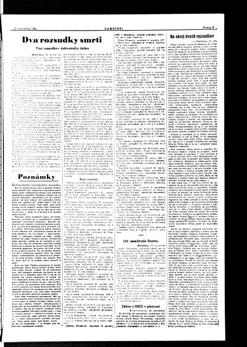 Správy o rozsudkoch smrti zaplavili vtedajšie noviny (Gardista, 1942)