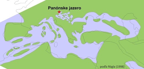 Panónske jazero pred 10 miliónmi rokov (hviezdička znázorňuje polohu študovanej lokality).