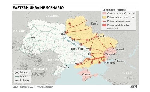 Plán možného útoku Ruska na Ukrajinu podľa inštitútu Stratfor