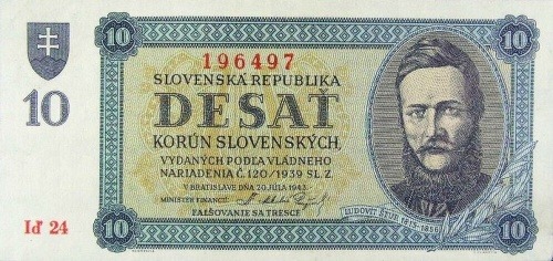 Bankovka vydaná počas existencie Slovenského štátu (1944) – nominálna hodnota 10 korún slovenských