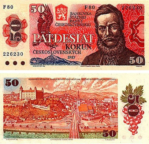 Bankovka s obrazom Ľudovíta Štúra a nominálnou hodnotou 50 korún československých