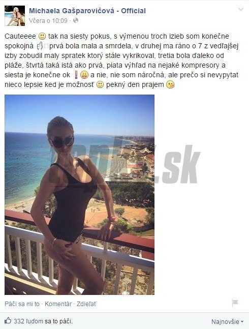 Michaela Gašparovičová sa s fanúšikmi podelila o svoju dovolenkovú skúsenosť. Tí ju kvôli tomu označili za rozmaznanú.