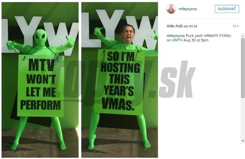 Miley Cyrus zverejnila na Instagrame fotku , na ktorej má masku mimozemšťana - oznámila tak, že bude moderovať udeľovanie cien. 