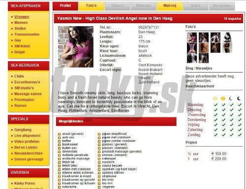 Na holandskej stránke, prostredníctvom ktorej ženy predávajú sex za peniaze, sa objavil profil Yasmin, pri ktorej svietili fotografie Zuzany Dzvoníkovej. 