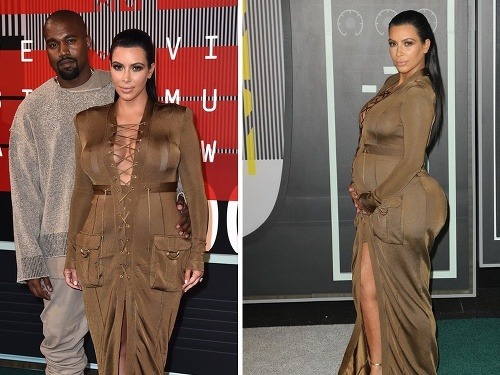 Tehotná Kim Kardashian (34) si obliekla hnedé šaty, ktoré jej kypré telo ešte viac zvýraznili a príliš jej nesvedčali. 