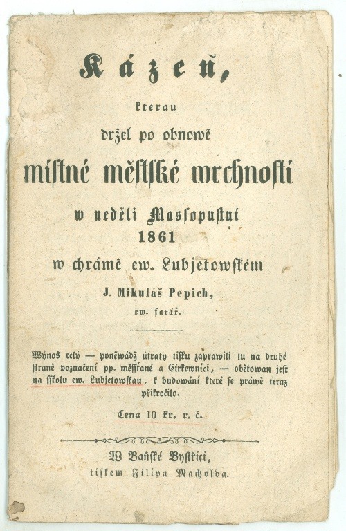 Pepich, J. M. Kázeň kterau po obnowě místné městské wrchnosti … 1861