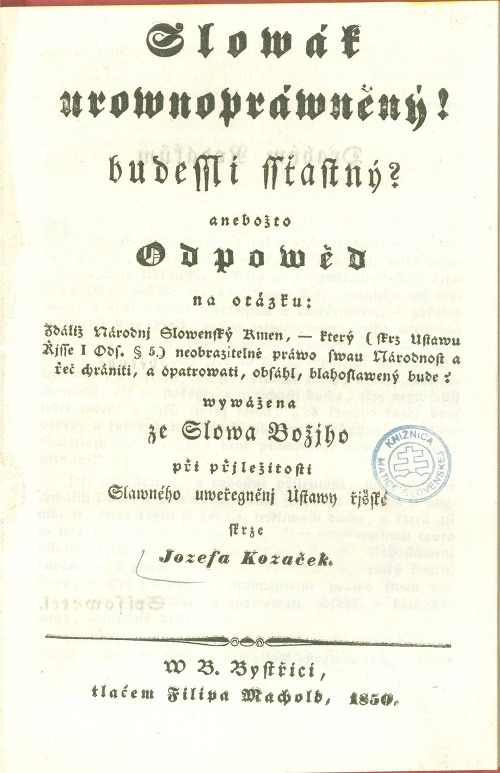 Kozaček, J. Slowák urownopráwnený … 1850