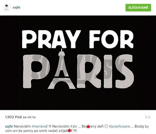 Matej Sajfa Cifra sa na sociálnej sieti Instagram vyjadril k piatkovému teroristickému útoku v Paríži. A nezdržal sa vulgárnych slov. 