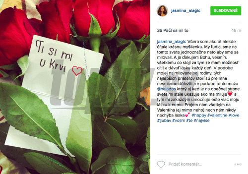 Moderátorka módnej televízie Fashion TV Jasmína Alagičová (26) tiež dostala od svojej lásky kyticu červených ruží.