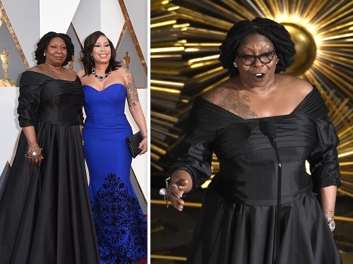 Hoci niektoré černošské hviezdy udeľovanie Oscarov bojkotovali, Whoopi Goldberg sa veľkolepej akcie zúčastnila. Spoločnosť jej robila dcéra, ktorá je rovnako ako jej slávna mama vyznávačkou tetovaní.    