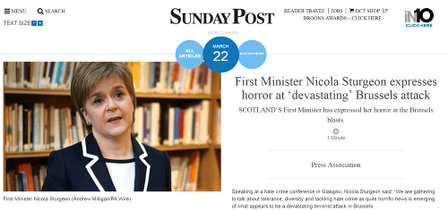 Zdesenie nad situáciou v Belgicku vyjadrila ja škótska premiérka Nicola Sturgeonová
