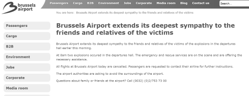 Bruselské letisko vyjadruje na svojej stránke najhlbšiu sústrasť priateľom a príbuzným obetí