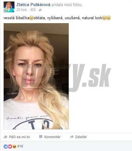 Zlatica Puškárová sa na sociálnej sieti pochválila fotografiou bez líčidiel a mejkapu.