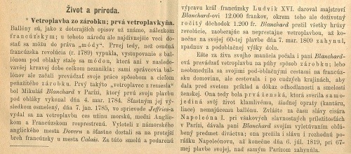 Článok „Vetroplavba zo zárobku; prvá vetroplavkyňa“ v časopise Obzor č. 30 z 25. októbra 1881, str. 236